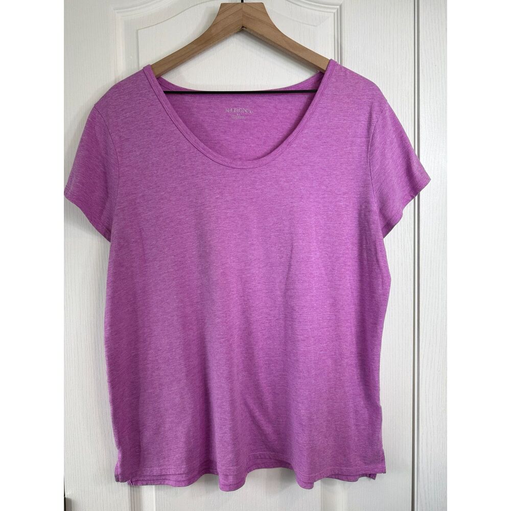 Merona Womens XL Purple Heather Scoop Neck Short Sleeve Tee Shirt Side Slit Top